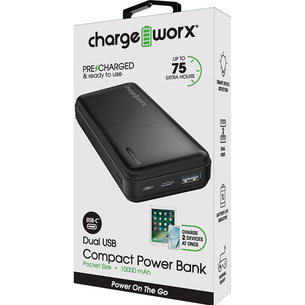 Chargeworx 10000mAh USB-C & USB Power Bank w/Power Delivery & Quick Charge