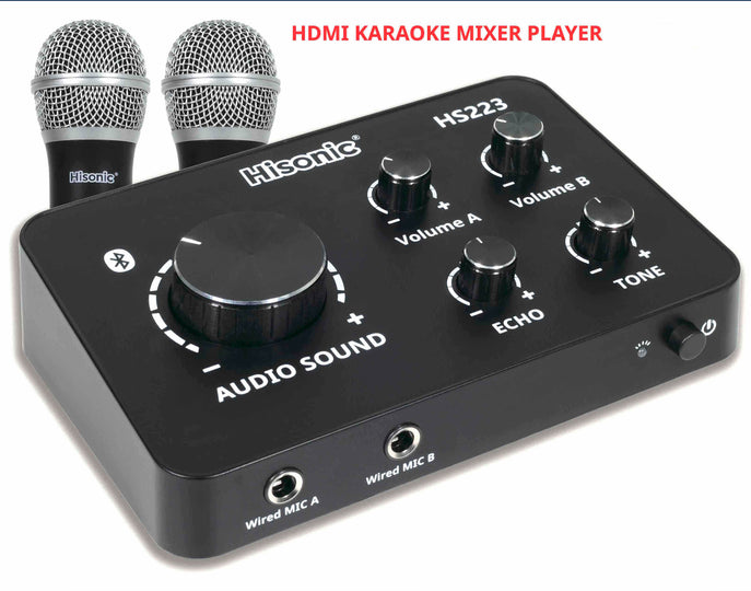 Hisonic UHF Wireless Microphone Karaoke Mixer, Bluetooth, HDMI & 2 Microphones