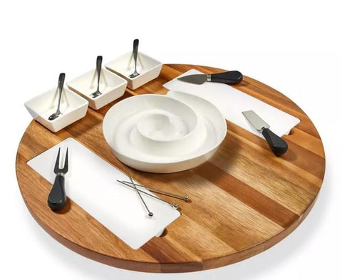 Wine Enthusiast Acacia & Marble Lazy Susan - Thumbnail 4