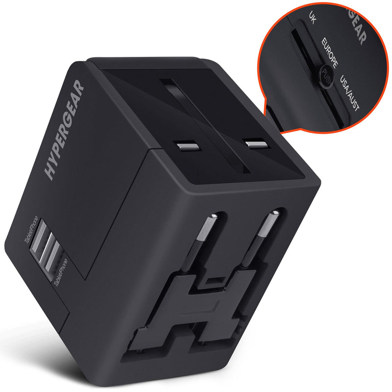 HYPERCEL 14298 HyperGear All-in-One World Travel Adapter Black + USB p ...