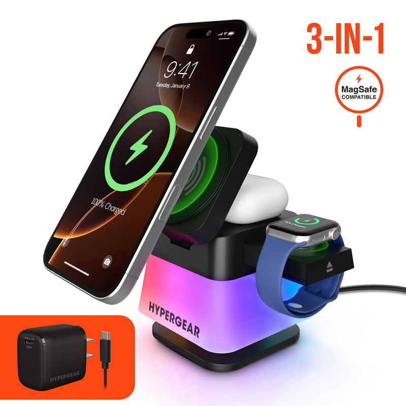HYPERCEL 16356 PowerFold Cube 3-in-1 Wireless Charging Stand - Black ...