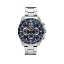 Seiko Watch Mens Chronograph Silver Case with Blue Dial with Orange Accents