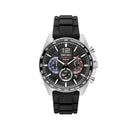 Seiko Watch Mens Chronograph Silver Case with Black Dial with Blue & Red Accents