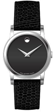 Movado Classic Museum Ladies, Stainless Steel Case, Black Dial & Strap