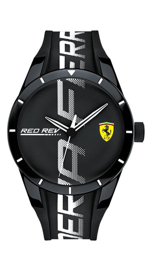 Scuderia Ferrari Red Rev Gents, Black TR90 Case, Black Dial, Black Silicone Strap with White Details