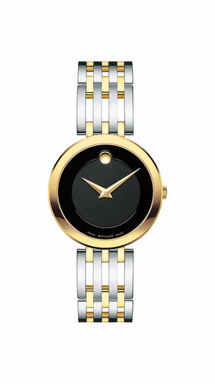 Movado Esperanza Ladies, Stainless Steel & YG PVD Open Link Bracelet w/ Black Dial