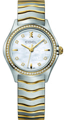 Ebel Wave Ladies, SS Case W/ Diamond Bezel, Silver Galvanic Dial, and SS Bracelet W/Gold Waves