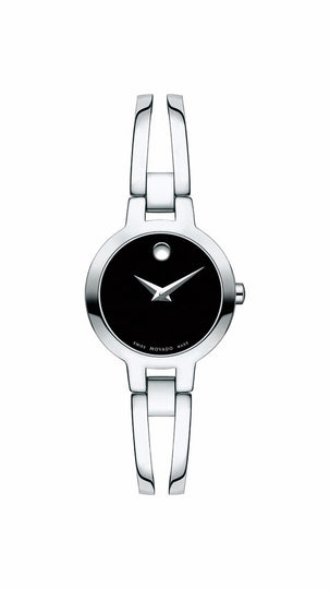 Movado Amorosa Ladies, Stainless Steel Case & bracelet w/ Black Dial