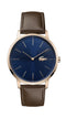 Lacoste Moon Gents Watch, Rose Gold Plated Case, Blue Dial, Brown Leather Strap