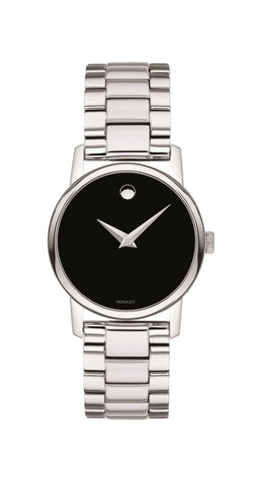 Movado Classic Museum Ladies, SS Case & Bracelet, Black Dial