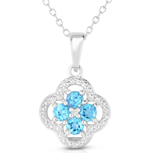 Blue Topaz & Diamond Quatrefoil Necklace