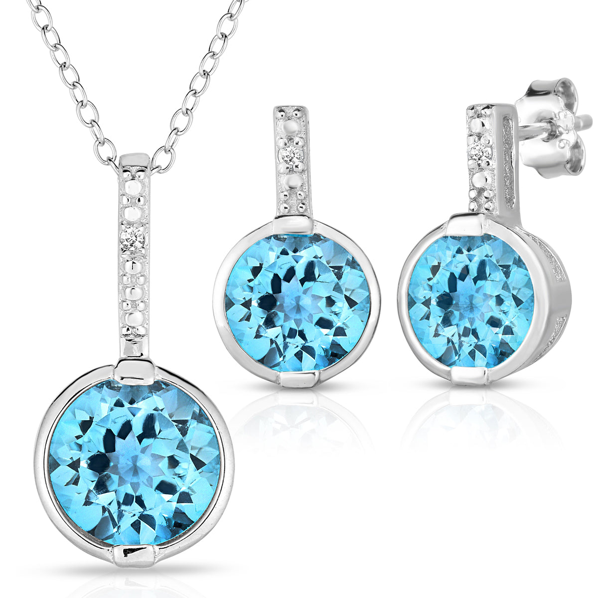 Blue Topaz & Diamond Earring and Necklace Set