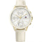 Tommy Hilfiger Ladies, Ionic Thin Gold Plated Steel Case W/ White Epoxy Filled, Nude Leather Strap