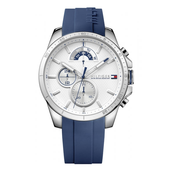 Tommy Hilfiger Gents, Stainless Steel Case, Blue Silicone Strap, White Dial