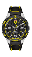 Scuderia Ferrari Apex Gents, SS Case, Black Dial, Black Silicone Strap with Yellow Details