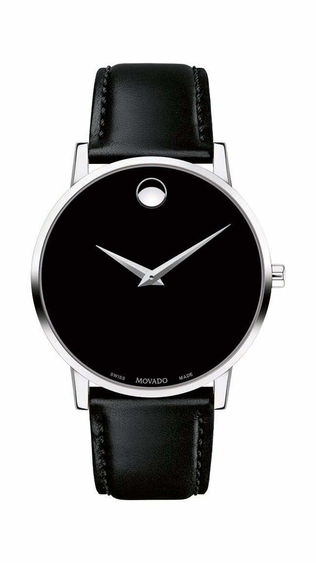 Movado Classic Museum Gents, Stainless Steel Case, Black Dial and Strap