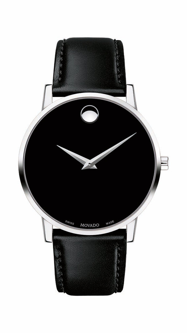 Movado Classic Museum Gents, Stainless Steel Case, Black Dial and Strap