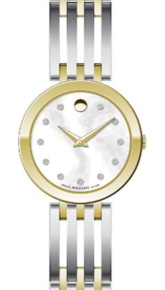 Movado Esperanza Ladies, SS/YG PVD Case, White  MOP Dial w/ Diamond and SS/YG PVD Bracelet