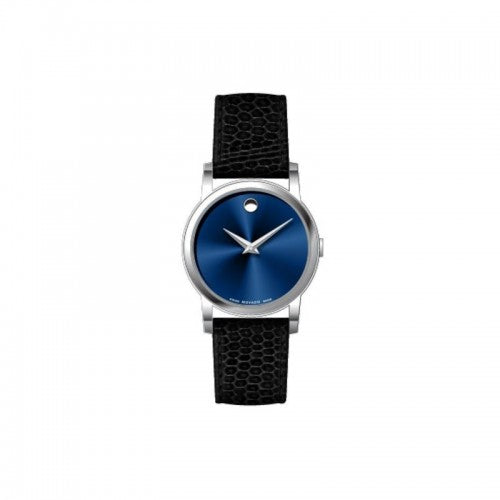 Movado Classic Museum Gents, Stainless Steel Case, Blue Dial & Black Leather Strap