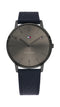 Tommy Hilfiger Gents, Gunmetal Case, Navy Leather Strap, Grey Sunray Dial