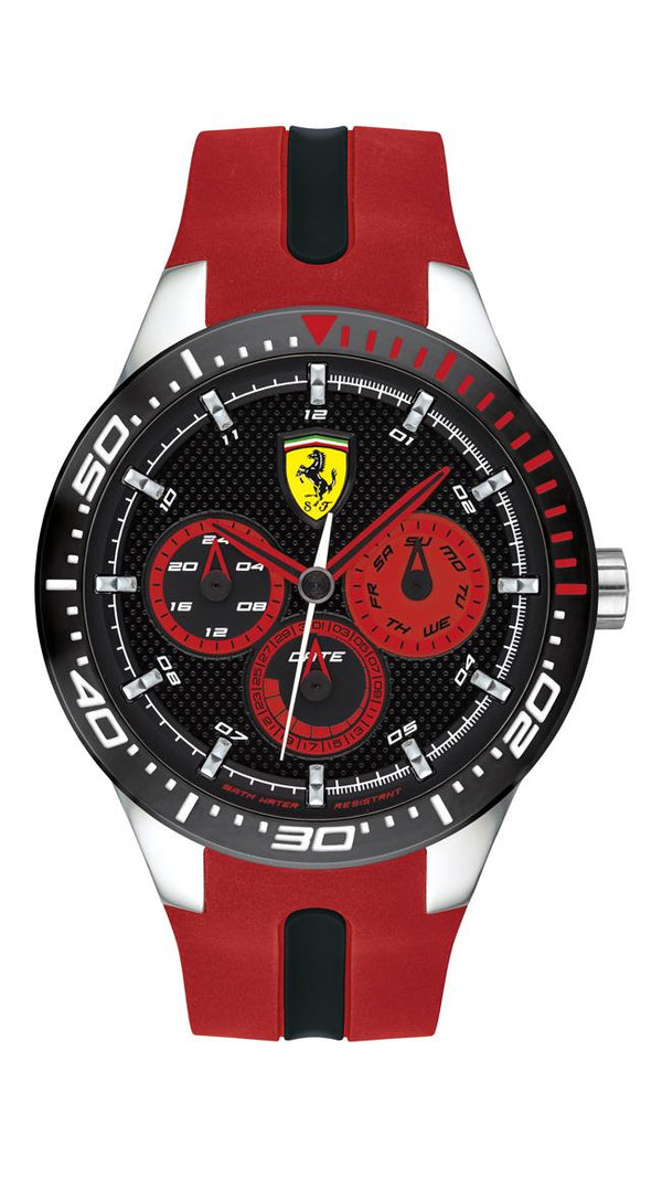 Scuderia Ferrari Redrev T Gents, Black IP Bezel, Black Dial, Integrated Red Silicone Strap