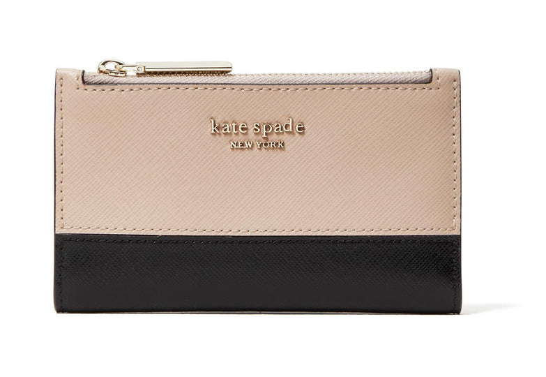 Kate Spade Spencer  Small Slim BiFold Wallet - Warm Beige Black