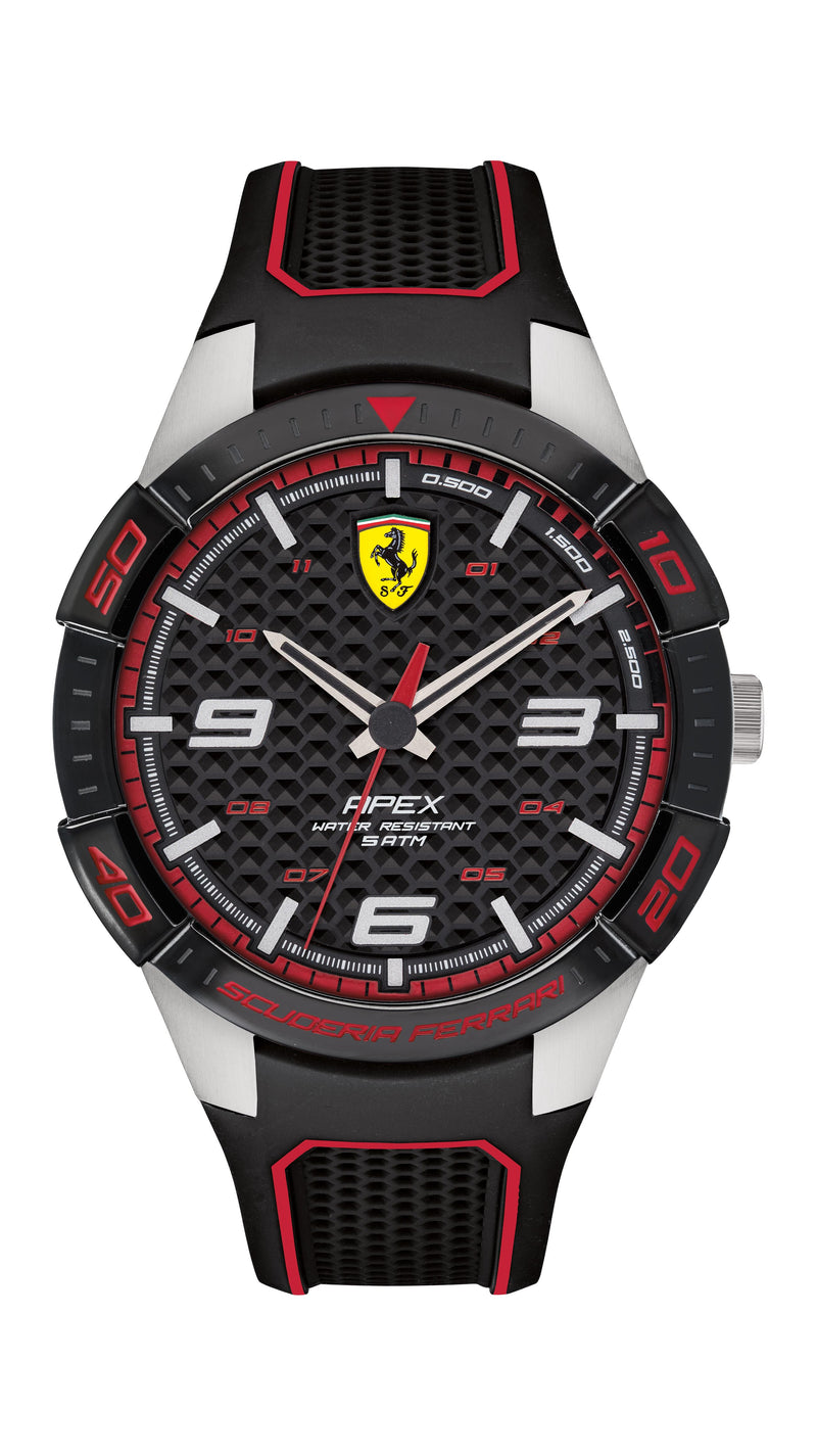 Scuderia Ferrari Apex Gents, SS Case, Black Dial, Black Silicone Strap with Red Details