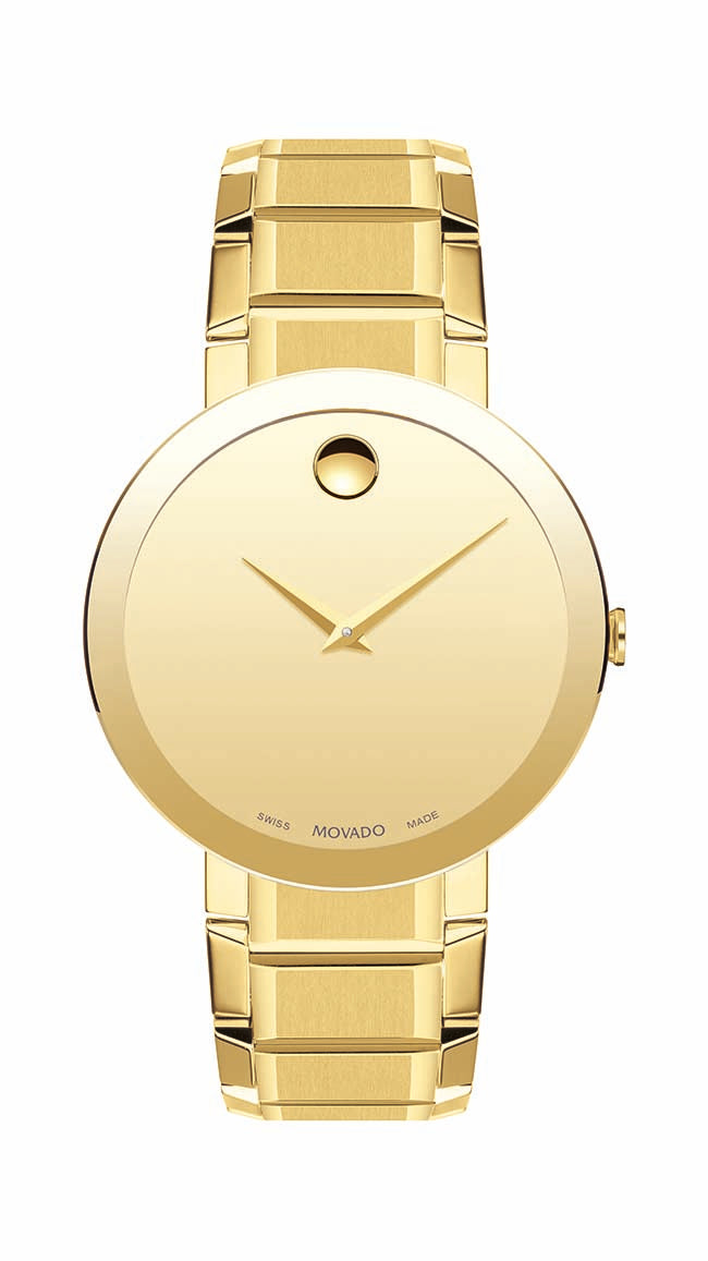 Movado Sapphire Gents, Yellow Gold PVD Stainless Steel Case and Bracelet, Gold-Toned Dial