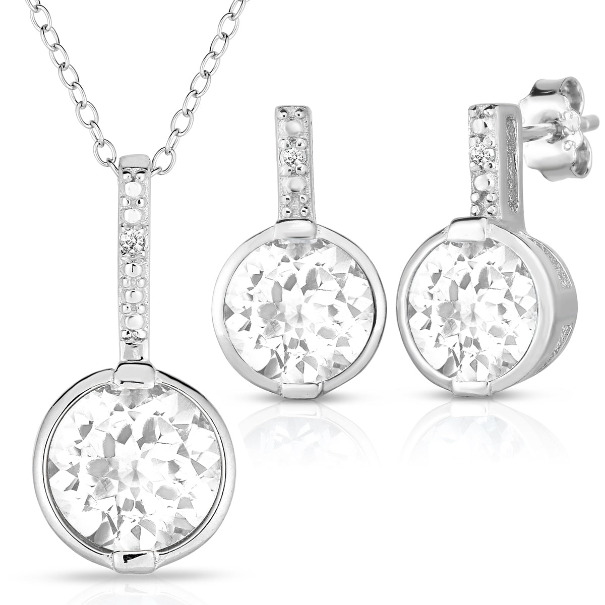 White Topaz and Diamond Earrings and Necklace Set