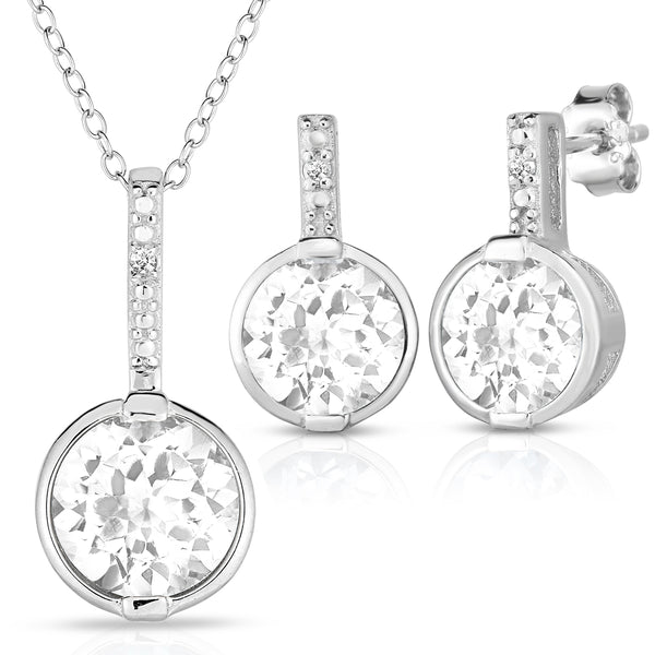 White Topaz and Diamond Earrings and Necklace Set
