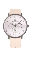 Tommy Hilfiger Ladies, Grey IP Case, Pink Sunray Dial, Pink Leather Strap w/Pale Pink Edge Paint