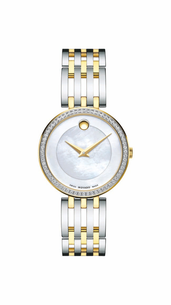 Movado Esperanza Ladies, Gold PVD Case Two-toned- SS & Gold PVD Bracelet, Mother of Pearl Dial