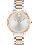 Movado Bold Ladies, Stainless Steel/Rose Gold Case & Bracelet, Silver-Toned Dial