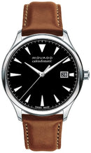 Movado Heritage Gents, Stainless Steel Case, Cognac Leather Strap, Black Lacquer Dial