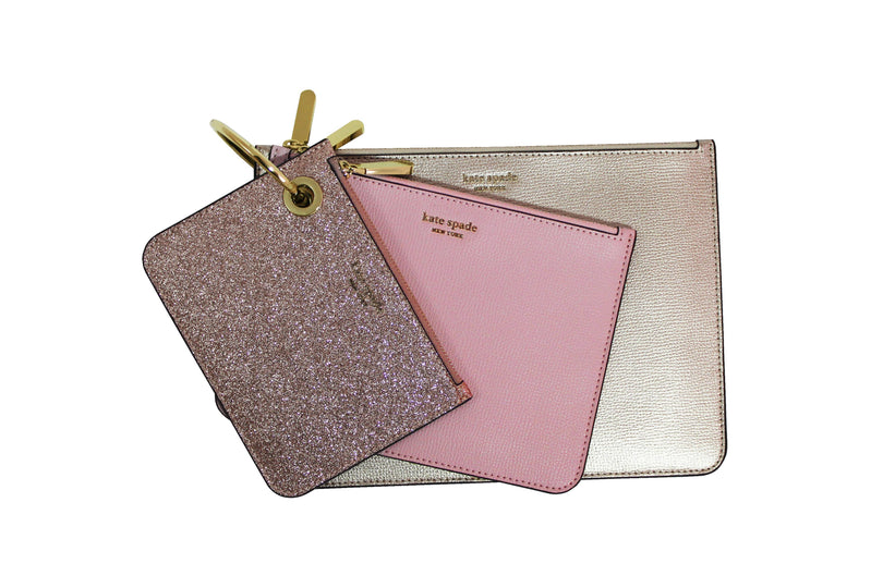 Kate Spade Metallic Leather Pouch Trio - Pink Champagne