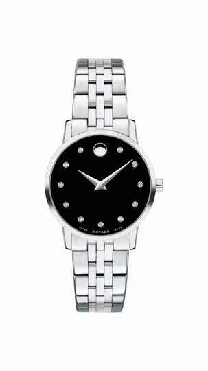 Movado Museum Classic Ladies, Stainless Steel Case and Bracelet, Black Lacquer Dial