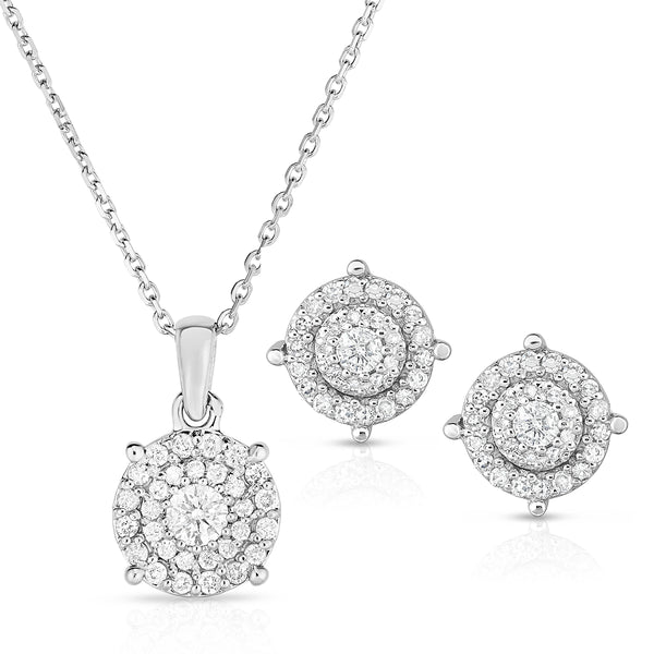Cluster Diamond Earring and Necklace Set