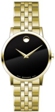 Movado Museum Classic Gents, Yellow Gold PVD Finished Case and Bracelet, Black Dial