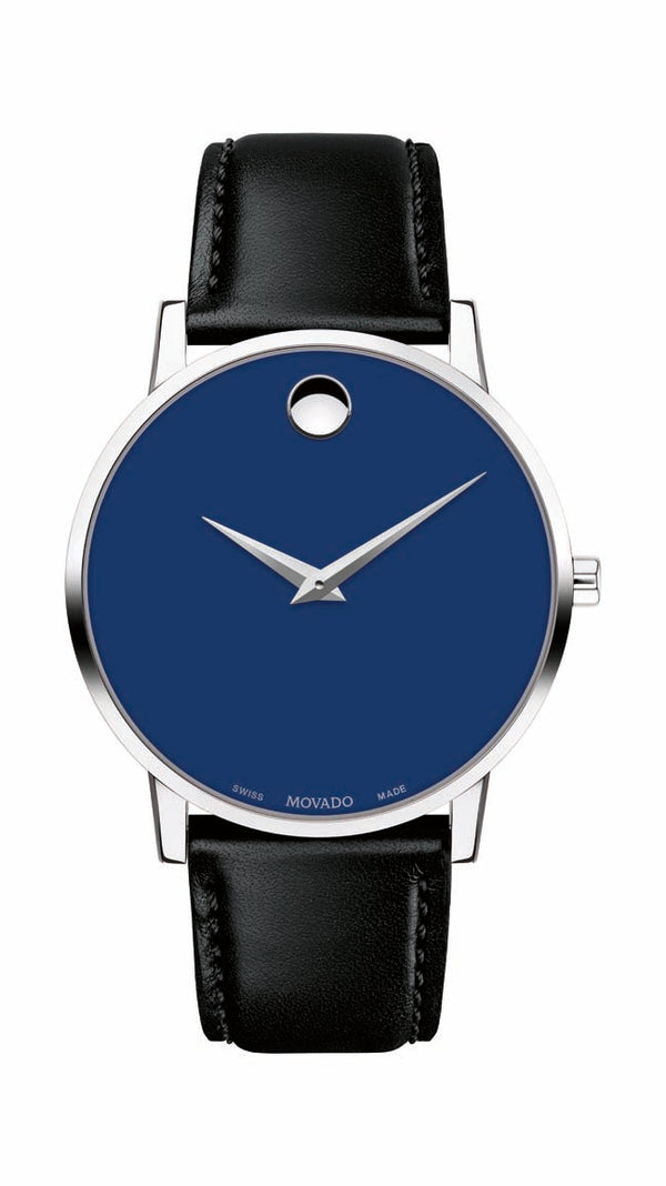 Movado Classic Museum Gents, Stainless Steel Case, Blue Dial & Black Strap
