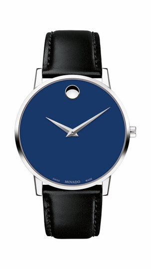 Movado Classic Museum Gents, Stainless Steel Case, Blue Dial & Black Strap