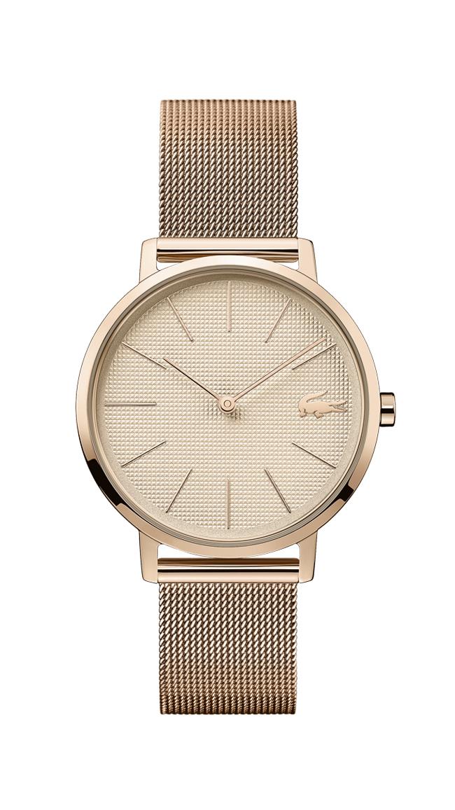 Lacoste Moon Ladies Watch, Rose Gold Plated Case, Rose Gold Dial, Rose Gold Plated Mesh Bracelet