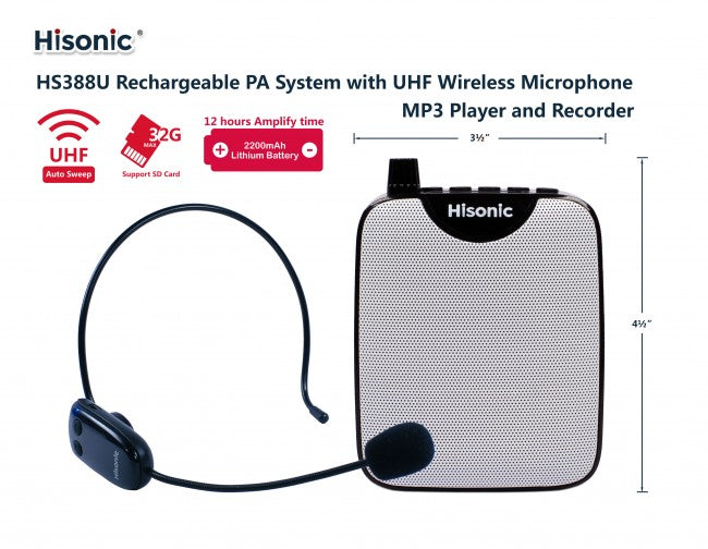 Hisonic Waistband 3-in-1 Mini Voice Amplifier, UHF Wireless Headset Mic, Digital Voice Recorder