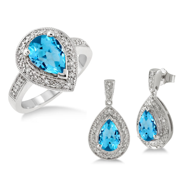 Blue Topaz & Diamond Earring and Ring Set