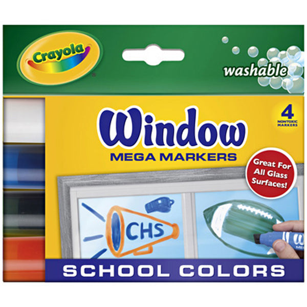 Crayola 4 ct. Washable Mega Window Markers, School Colors