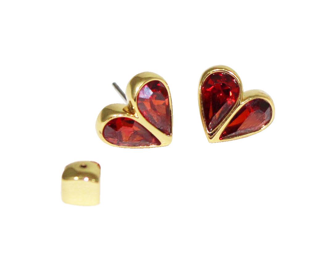 Kate Spade Rock Solid Stone Small Heart Studs - Ruby, Gold