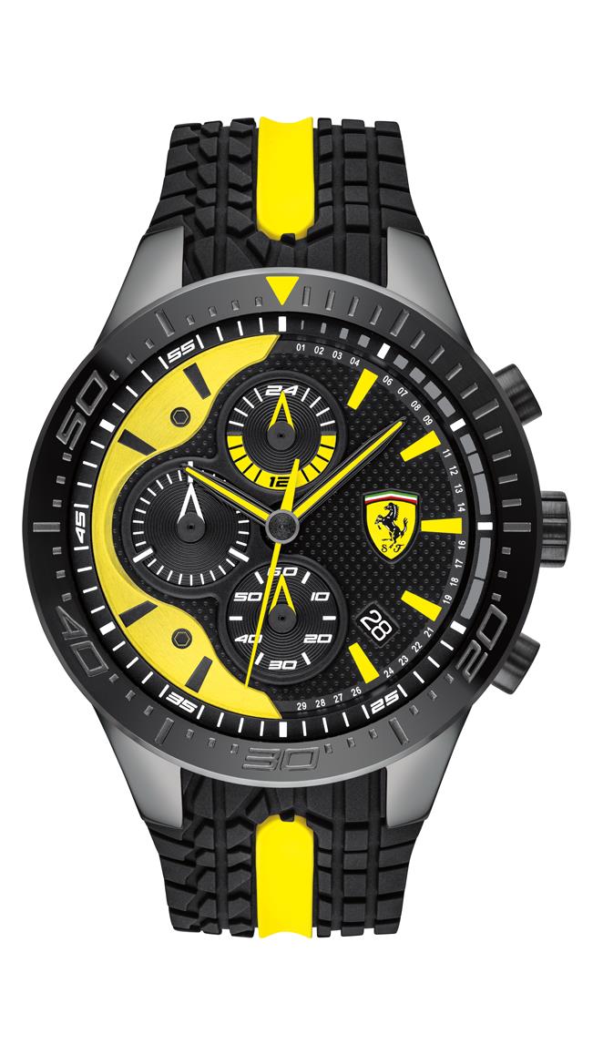 Scuderia Ferrari Pilota Gents, Black IP Case, Black Dial, Black Silicone Strap with Yellow Detail