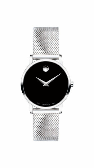 Movado Museum Classic Ladies, Stainless Steel Case w/ Black Dial and Stainless Steel Mesh Bracelet