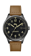 Lacoste Continental Gents Watch, Black PVD Case, Black Dial, Tan Leather Strap