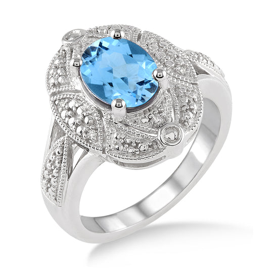 Blue Topaz & Diamond Ring