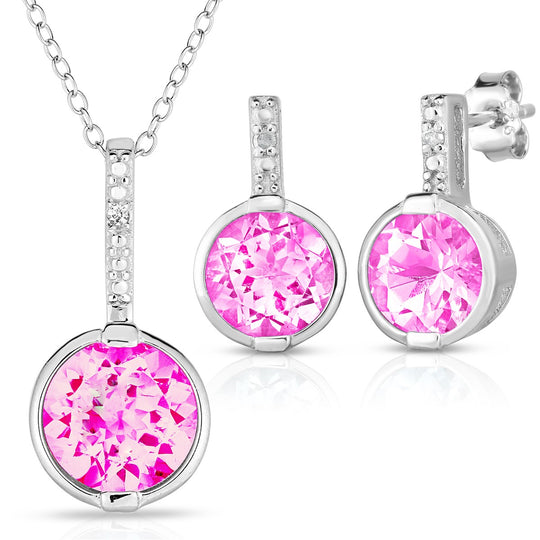 Pink Topaz & Diamond Earring and Necklace Set